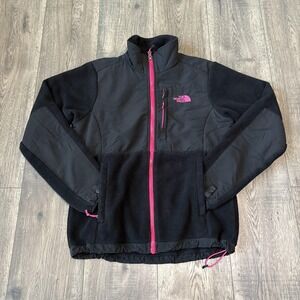 The North Face Denali Jacket Womens Medium Black Polartec Fleece Pink Full Zip